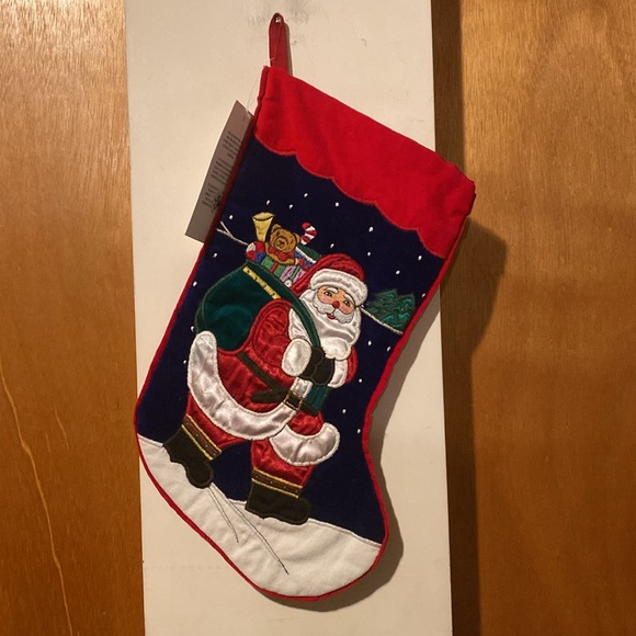 🎄🧑‍🎄🎄NWT Vintage Embroidered Santa Velvet Stocking - Picture 2 of 7